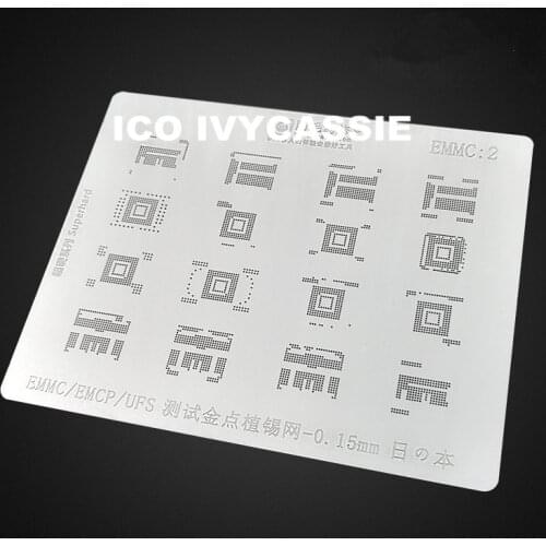 Amaoe EMMC/EMCP/UFS BGA Stencil IC Chip Reballing Pins Solder Tin Plant Net 0.15mm Thickness Heating Template EMMC:2 emmc2