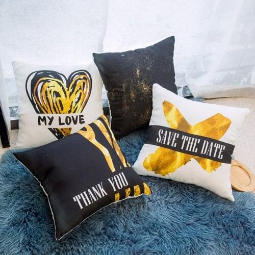LOVE Pattern Cushion Cover Pillowcase Gold Foil Printing Polyester Cotton Office Car Bed Covers Home Decor Throw Pillow Cases