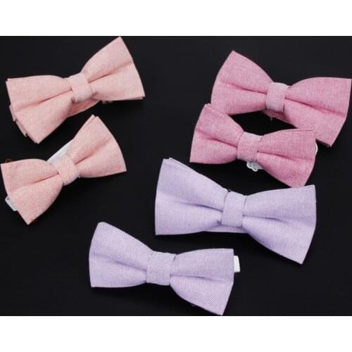 Parent-Child Solid Cotton Bowtie Set For Man Kids Family Butterfly Party Dinner Wedding Design Cute Bow tie Accessory 10Colors