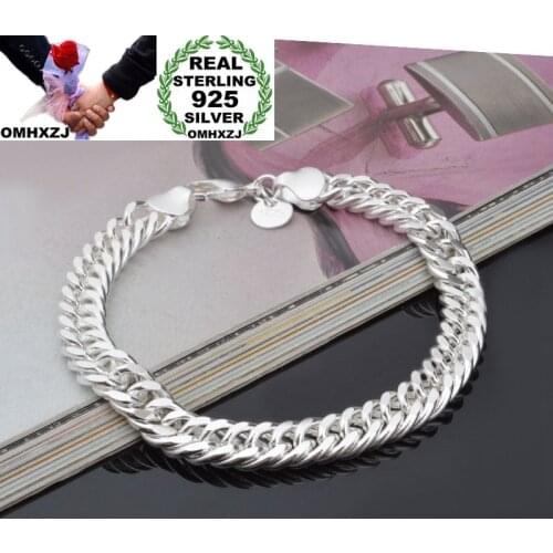 OMHXZJ Wholesale Personality Fashion Man Party Gift Silver Full Lateral Chain 925 Sterling Silver Cuff Bangle Bracelet BR208