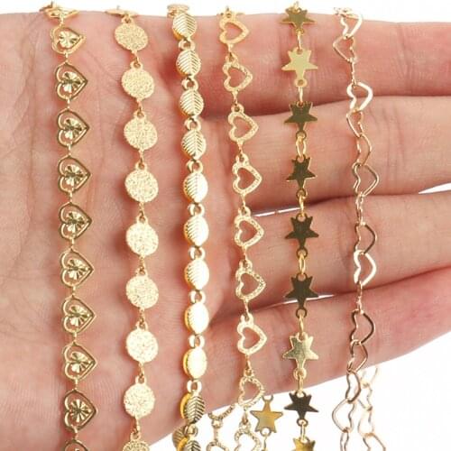 Wholesale 1M Heart Star Gold Color Chains Handmade Jewelry Accessories For DIY Necklace Bracelet Anklet Making