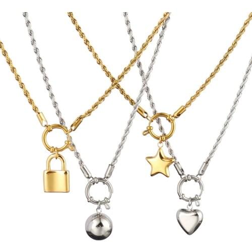 Stainless Steel Necklace 2021 Long Chain Necklace For Women Twist Chain Necklace Star Hollow Heart Pendant Necklace Jewelry Gift