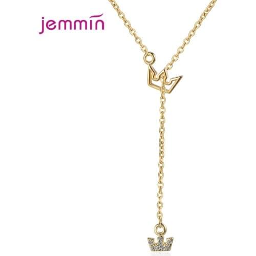925 Sterling Silver Necklace for Women Female Gift Lovely Queen Crown CZ Crystal Pendant Collar Wedding Engagement Accessories