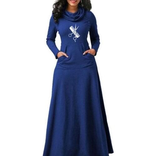 Hairdresser Stylist Scissors Comb funny Long Sleeve Woman Dress Print Fit and Flare Vintage Ladies Office Work Elegant Dresses