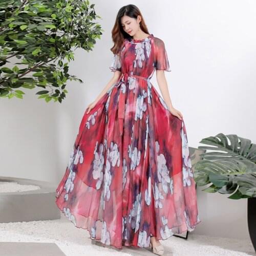 High Quality 2020 Floral Print Women Loose Maxi dress long Sleeve Summer Beach Boho Chiffon Plus Size Holiday Sundress maternity