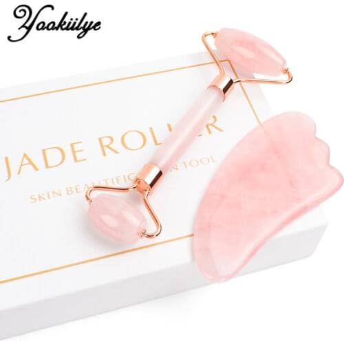 Portable Rose Quartz Facial Massage Crystal Stone Face Lift Jade Massager Roller Set Skin Care Wrinkle Removal Tool for Women