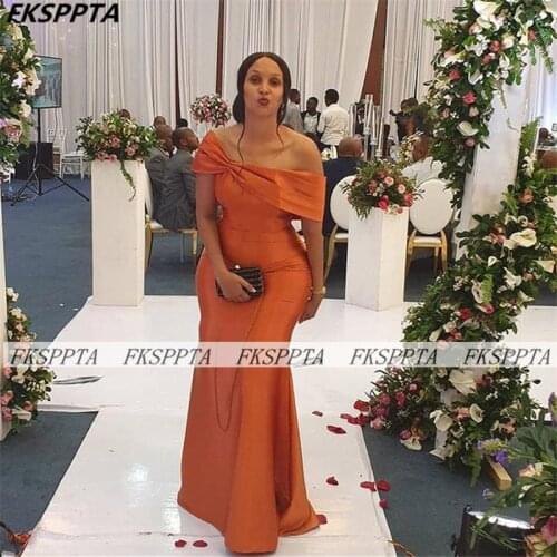 Off The Shoulder Orange Long Mermaid Prom Dresses 2021 Elegant Floor Length Women Wedding Party Gowns Plus Size Prom Dress