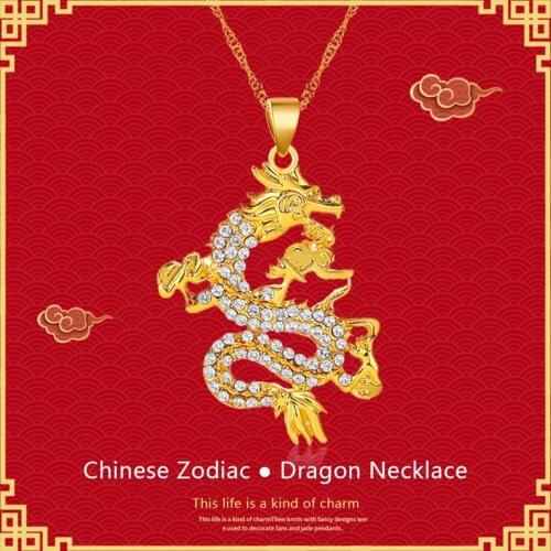 Sainio Women Gold Dragon Necklace Pendant Punk Flying Dragon Zodiac Sign Rhinestone Sweater Necklace Long Chain Ladies Jewelry