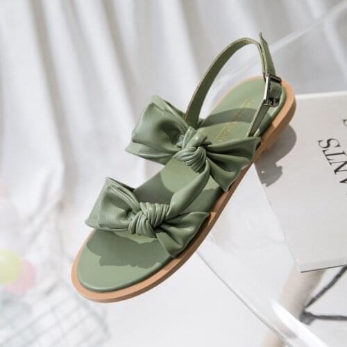 2021 Fashion Solid Buckle Sandals Comfortable Women Shoes Beach Casual Bow Ladies Plus Size Sandals Women Sandals Summer