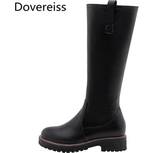 Dovereiss Fashion Womens Shoes Winter Round toe Sexy Elegant sexy Pure color Concise Zipper white Mature Knee high boots 43