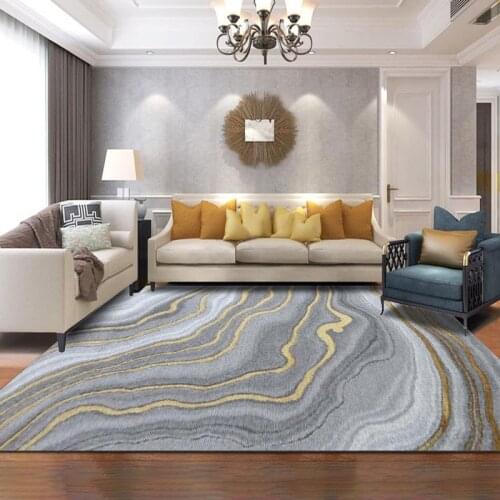 Nordic Modern Abstract Gray Gold Curve Crystal Velvet Living Room Bedroom Floor Mat Carpet Customization