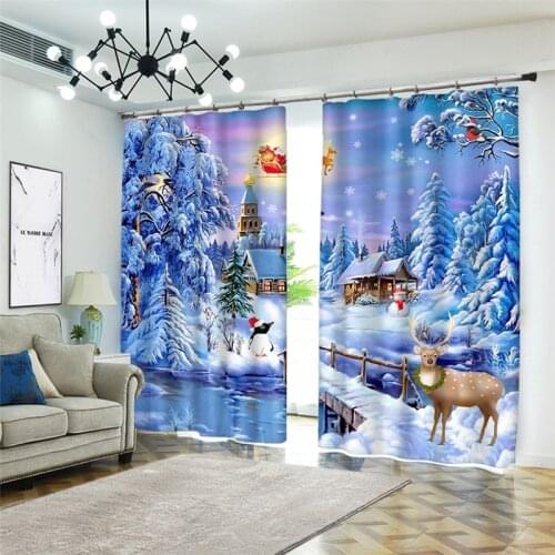 Customize modern living room 3D Blackout Curtains Snow and deer Christmas tree Curtains Kids bedroom Home Decoration
