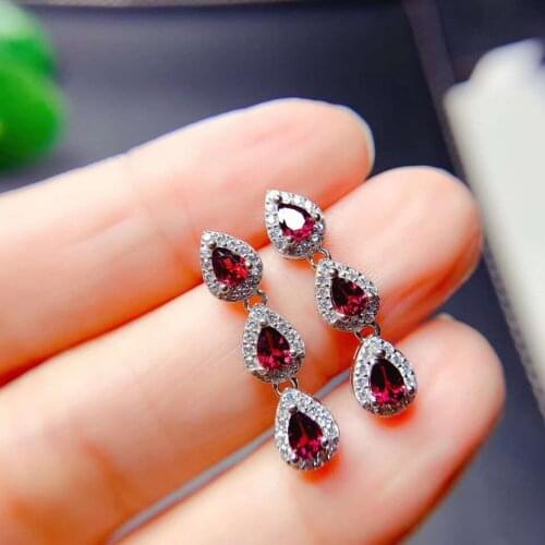 Natural And Real Garnet gemstone earrings S925 silver earrings women fashion earrings New year gift