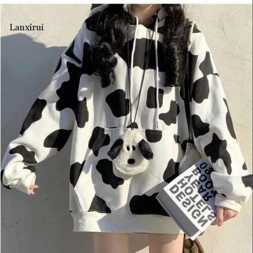 Fashion Patchwork Oversize Sweatshirt Women Winter Casual Loose Cotton Thick Letter Long Sleeve Hoodies Female Streetwear