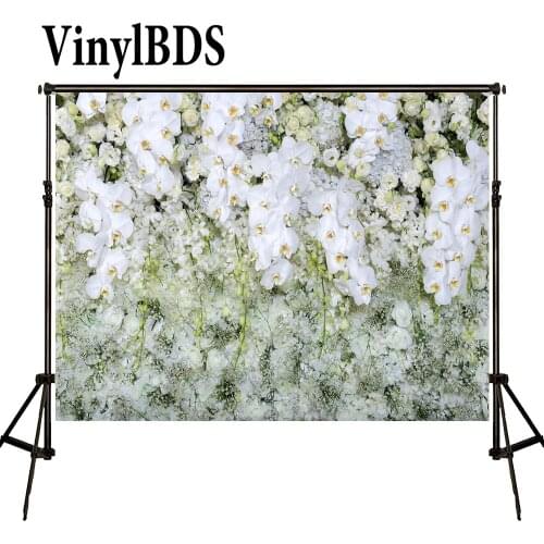 VinylBDS Outdoor Wedding Background Cloth White Flower Wall Photo Spring Scenic Photography Backdrops Customize Seamless Photo
