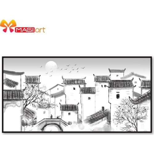 Cross stitch kits Embroidery needlework sets 11CT water soluble canvas patterns 14CT Chinese style Jiangnan scenery -NCMC054