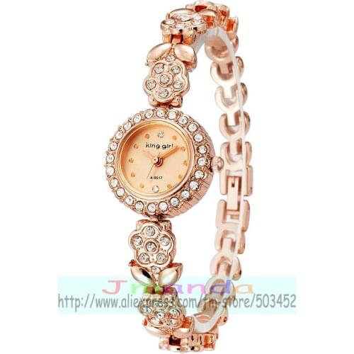 100pcs/lot King Girl A-9517 Flower Strap Alloy Watch Rose Gold Crystal Watches Wrap Quartz bracelet watch for women wholesale