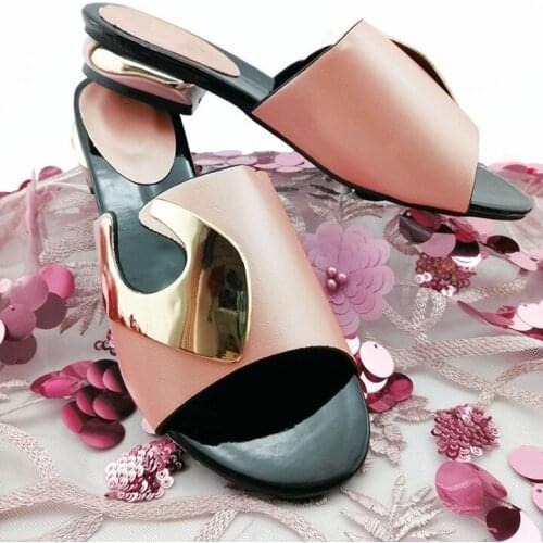 Hot sale pink women shoes with metal decoration African ladies sandals for dressing QS1901,heel 3CM