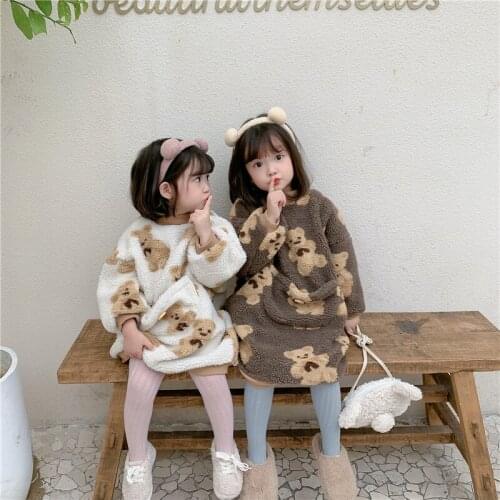 2020 Winter Clothes New Christmas T-Shirt Girls Plus Velvet Sweater Children Big Pocket Bear Pullover t-Shirt For Baby Girl 1-6Y