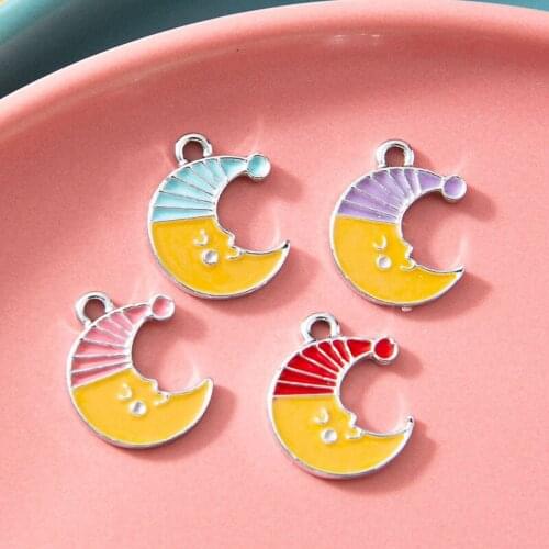 10Pcs Enamel Moon Face Charms Pendant for Jewerly DIY Making Bracelet Women Earrings Necklace Accessories Findings Craft 15x11mm