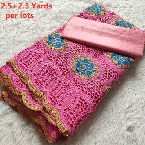 2.5 +2.5 Yards Bazin Riche Getzner 2020 New African 100% Cotton Fabric Lace With Embroidery Dry Lace Material CP022