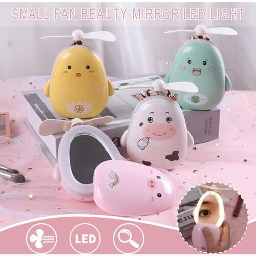 2 In 1 Mini Portable Fan With Led Make Up Mirror Usb Rechargeable Fan Small Portable Sports Fan Light Hand Air Cooler#dg4