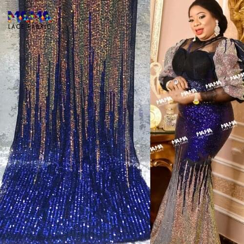 2021 African French Lace Fabric 5 Yard High Quality Mesh Sequin Embroidery Beaded Nigerian Wedding Bride Party Sewing Material