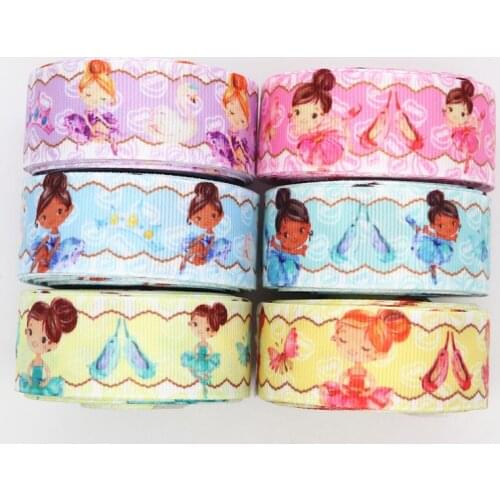 5 Yards 1'' 25MM Ballet Girl Printed Grosgrain Ribbons For Hair Bows DIY Handmade Materials Y19112701