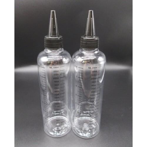 3pcs Refillable PET Bottle 230ml liquid bottle with twist off cap ,graduation bottle silk printing for hair gel free shipping