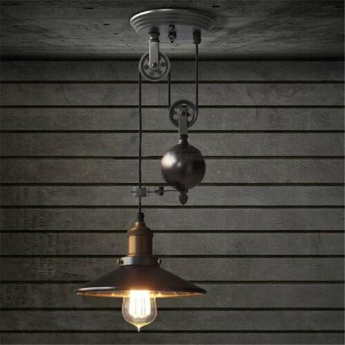 Black rustic lamp pulley pendant lights dinning room bedroom Kitchen island pendant lamp E27 Edison bulb Ceiling Hanging Lamp