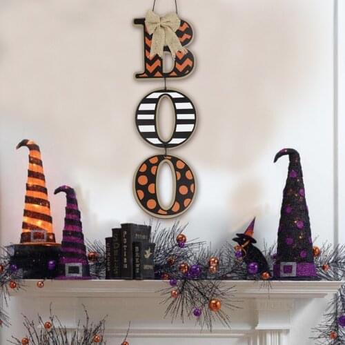 Rustic Wooden Boo Welcome Signs Vintage Halloween Door Wreath Wooden Wall Sign for Halloween Indoor Outdoor Hanging Decor Party