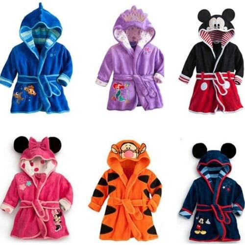 Children Pijama minnie Infantil Kids Warm Mickey Pajama mermaid Pyjamas Boys Baby Girls Animal tigger flannel Sleepwear Robe