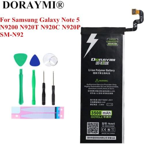 DORAYMI 3500mAh High Capacity EB-BN920ABE Battery For Samsung Galaxy Note 5 SM-N9208 N9200 N920T N920C N920P Note5 Bateria