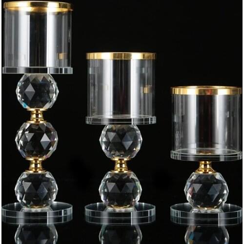 Elegant Crystal Candlestick Ornaments Transparent Candle Holder with Round Base Tabletop Decor Home Furnishing Desktop