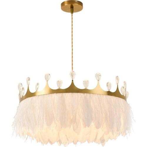 Warm and romantic master bedroom princess room creative crystal crown 35cm/45cm/55cm feather chandelier lamps