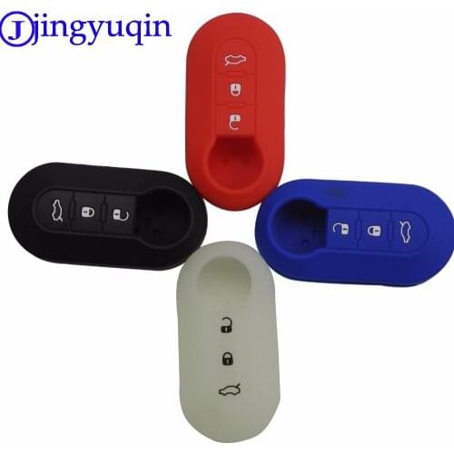 Jingyuqin 10ps Silicone Car key cover Case For Fiat 500 3 Buttons Flip remote key Shell Blank Fob key cover