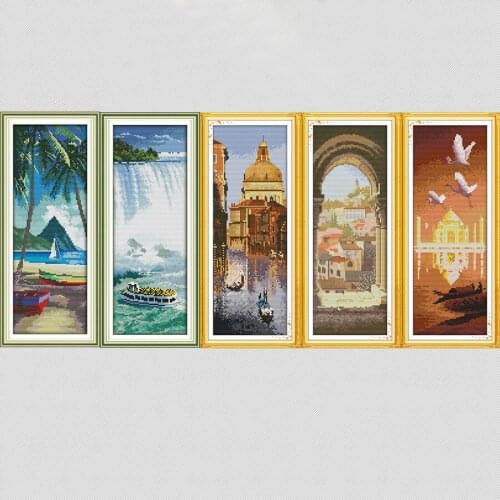 Joy Sunday Famous Scenery Aegean Island In Thailand Diy Painting Counted Printed on Canvas 11&14CT Cross Stitch Needlework Kits