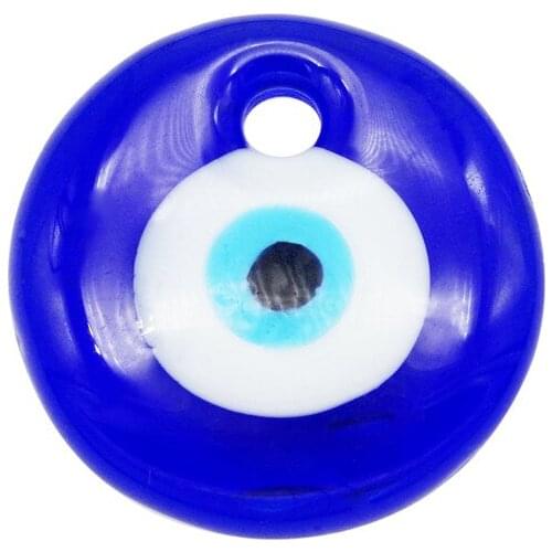 Julie Wang 1PCS 30mm Round Turkish Blue Evil Eye Charms Flat Back Acrylic Pendant Bracelet Alloy Jewelry Making Accessory