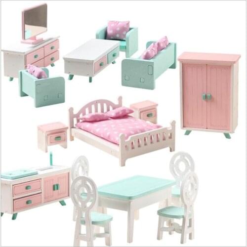 Dollhouse Wooden Furniture Toy For Dolls Miniature Colorful Pretend Play toy Mini Wood Furniture Set Toys Boys Girls Gifts