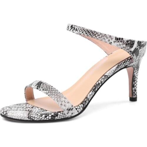 Summer Slides Shoes Women Genuine Leather Thin High Heel Shoes Sheepskin Open Toe Slippers Real Leather Lady Sandals Size 39