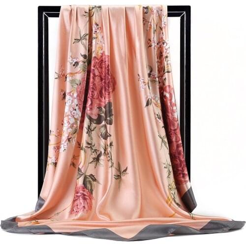 2021 Summer Sunscreen Fashion Satin Scarf 90X90CM Neckerchief Silk Hankies Scarves Stoles Women Print Shawl Ponchos and Capes