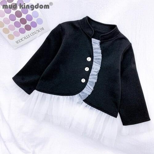 Mudkingdom Fashion Girls Jacket Patchwork Mesh Solid Button Long Sleeve Drop Shoulder Outerwear for Kids Spring Tops Clothes
