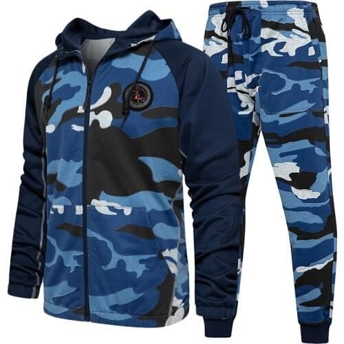 2021 Brand Men Tracksuit Camouflage 2 Piece Set Mens Military Jacket+Pants Casual Mens Set Loose Sweatsuit Printed Men Clothing