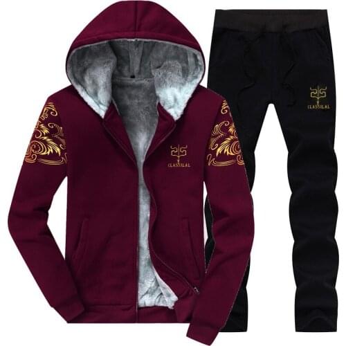 2021Winter Thick Men Sports Suit Tracksuit Hooded Sportswear Zipper Cardigan Hooded+Elastic Pants Casual Men Fleece Warm Sets