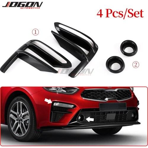 Car Styling Front Bumper Fog Light Stripe Trims & Lamp Protection Cover For Kia K3 Forte Cerato 2019 2020 Carbon Fiber Look