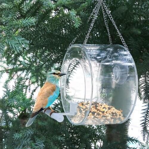 New Clear Acrylic Bird Feeder Outdoor Wild Bird Feeding Box Bird Cage Accessories for Parakeet Cockatiel Bird Feeding Device