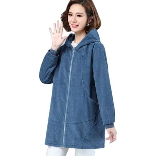 2021 Autumn Winter New Corduroy Ladies Jacket Embroidered Mid Long Large Size Loose Middle-Aged Mother Womens All-Match Coats