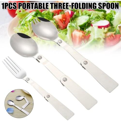 Portable Folding Tableware Set Stainless Steel Spoon and Fork for Thermos Camping Travel and Other Outdoor Activities FP778