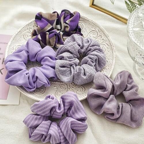 New Korea Sweet Floral Hair Scrunchies Stretchy Hair Ties Solid Hair Ring Ponytail Hair Rope Elastic Hair Rubber Bands Purple