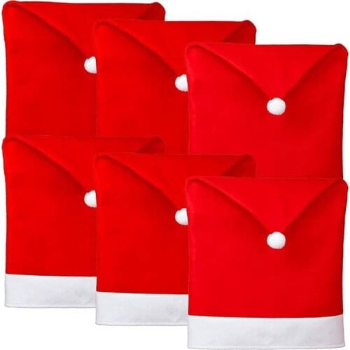 6 Pcs Christmas Chair Covers Santa Hat Chair Covers for Dining Room Holiday Christmas Decorations Red
